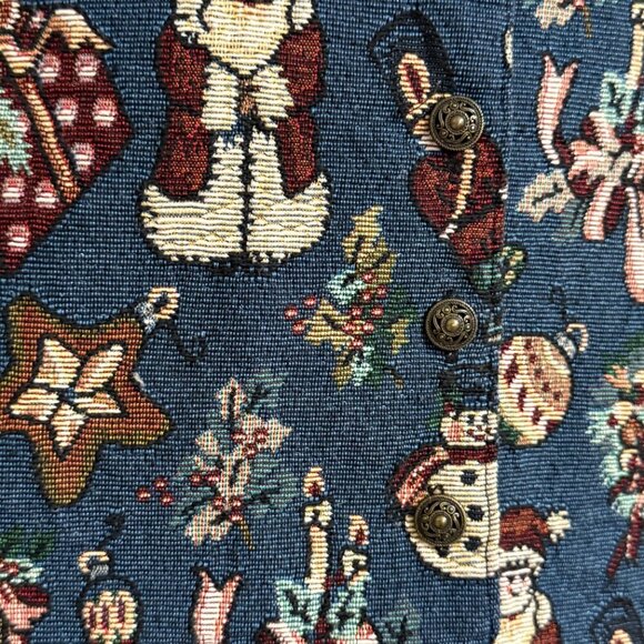 Bobbi Brooks Santa Snowman Vest Sz Medium Tapestry Holidays Festive - Picture 6 of 7